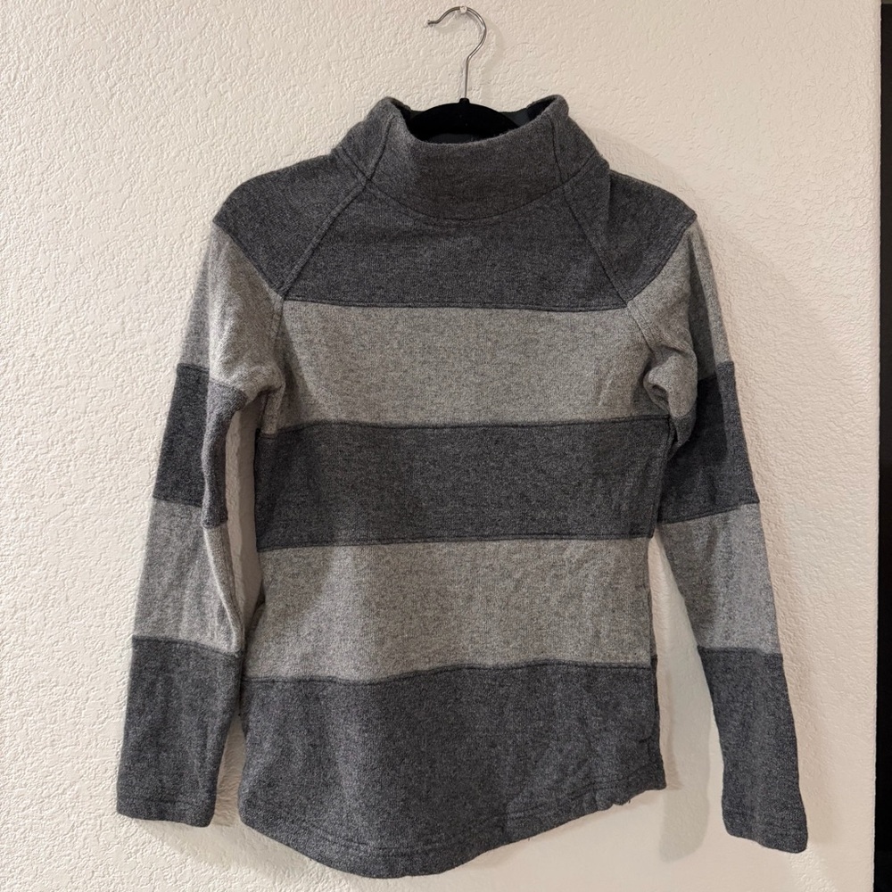 PrAna Dark and Light Gray Striped Turtleneck Sweater